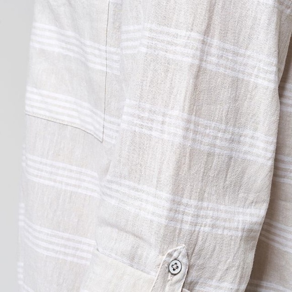 NWT Gray & White Linen Mandarin Collar Top SZ EU 40 US 10 - Picture 2 of 4